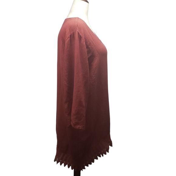 Lungo L’Arno Vintage Italian Linen Tunic 3X – Terracotta Boho Crochet Hem Top - Picture 2 of 9